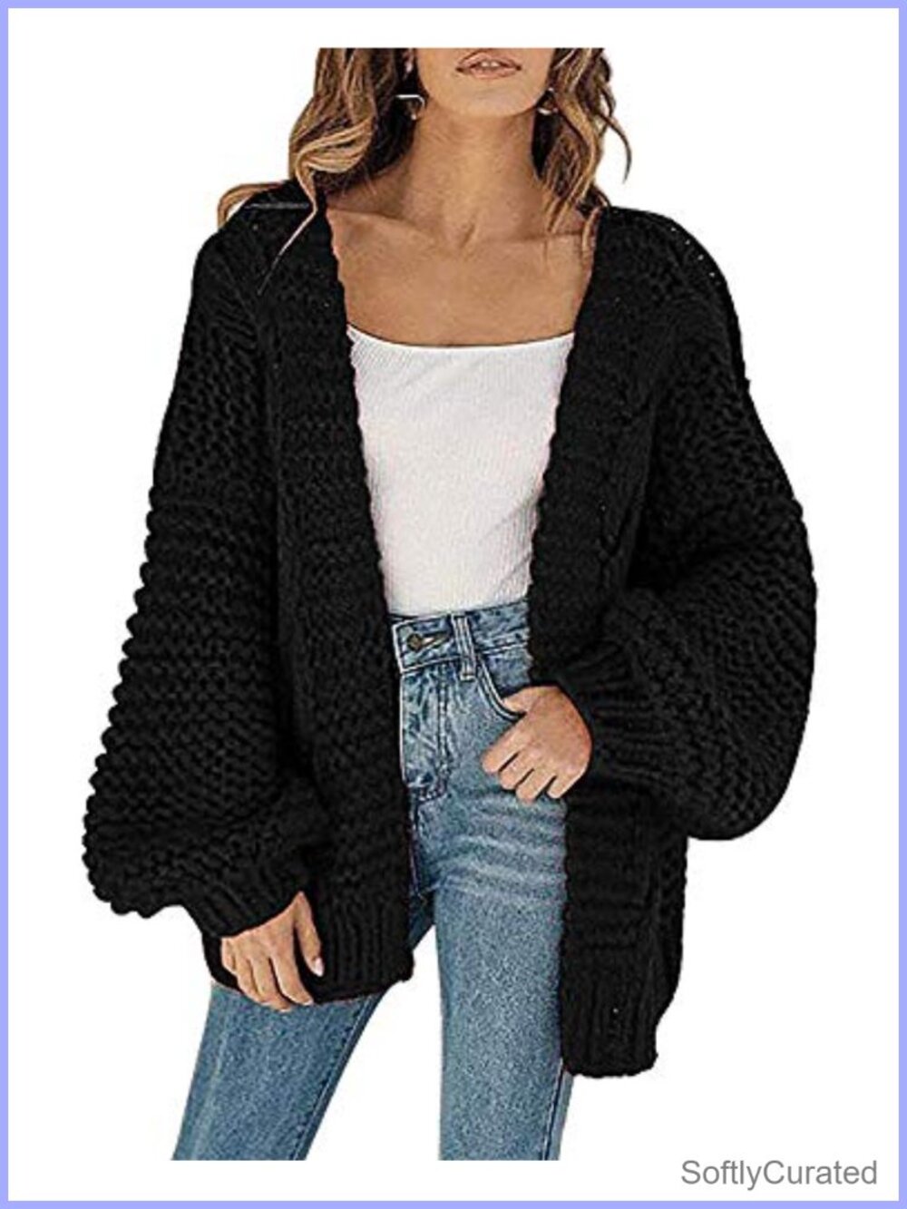 Oversized Cable Knit Open Front Batwing Sleeve Chunky Cardigan Sweater